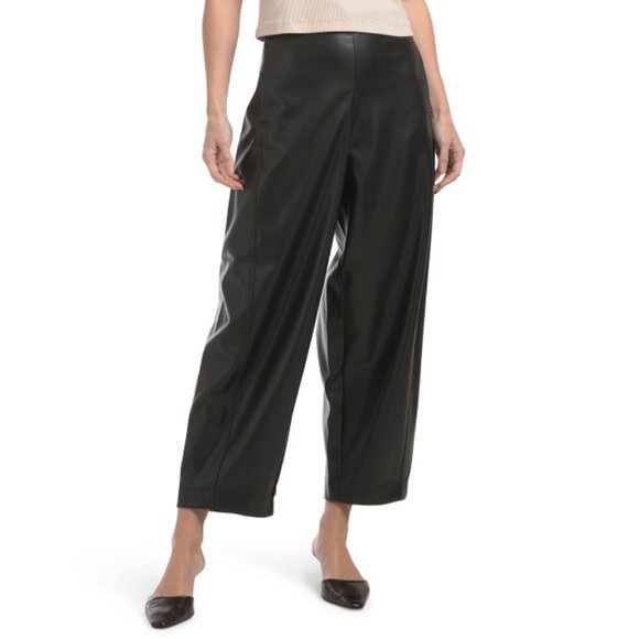 MAX STUDIO LONDON Black Faux Leather Barrel Pants - Picture 1 of 2